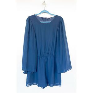 Bar III Blue Long Sheer Sleeves Elastic Waist Crew Neck One Piece Romper Size M